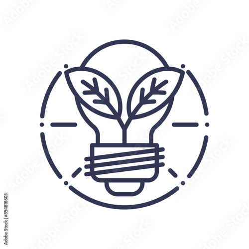 Line art of a light bulb with leaves inside, symbolizing clean tech innovation.