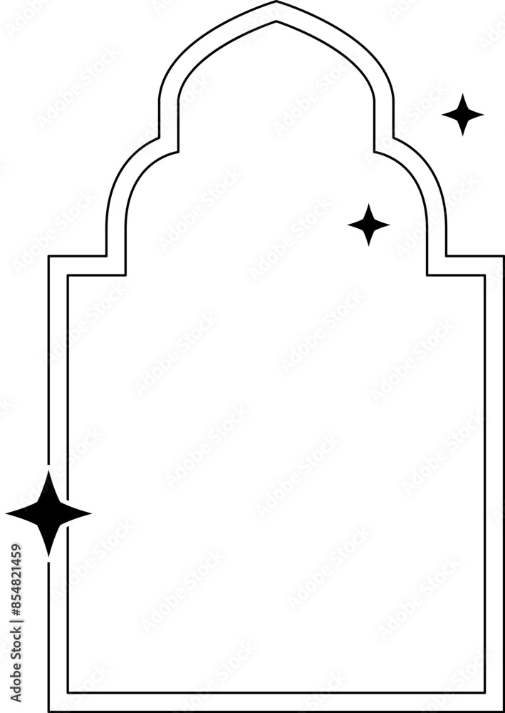 Fototapeta premium Frames collection with different stars. Minimalistic linear frames, arches, elements, geometric shapes and lines. Arch frame with sparkles Frames for poster design, vector illustration in modern style