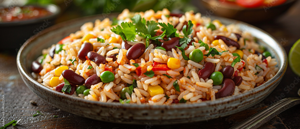 a plate of rice with bean on it. a plate of rice with bean on it.