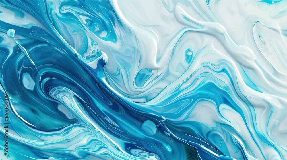 Abstract blue and white fluid background with swirling liquid paint, perfect for creative designs that evoke calmness. In the style of Abstract blue and white fluid background with swirling liquid paint, perfect for creative designs that evoke calmness. In the style of