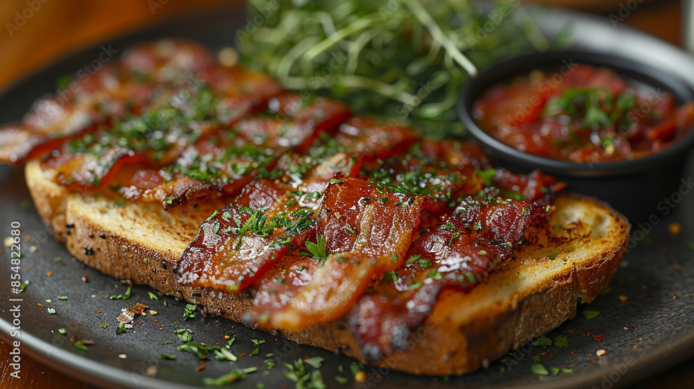 bacon with toast and oatmilk. bacon with toast and oatmilk.