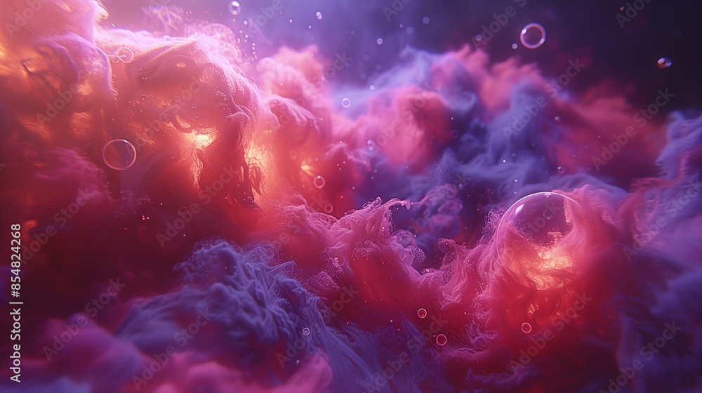 Swirling pink and purple cosmic clouds with glowing orbs create a vibrant, mystical, and ethereal scene. Swirling pink and purple cosmic clouds with glowing orbs create a vibrant, mystical, and ethereal scene.
