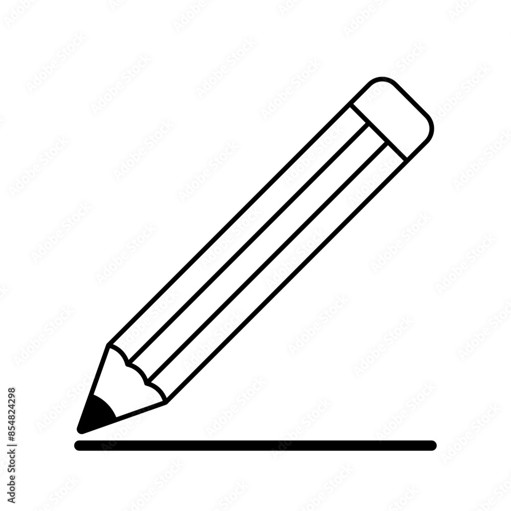 Simple pencil icon isolated on white background. Pencil with black outline and eraser. Vector illustration Simple pencil icon isolated on white background. Pencil with black outline and eraser. Vector illustration