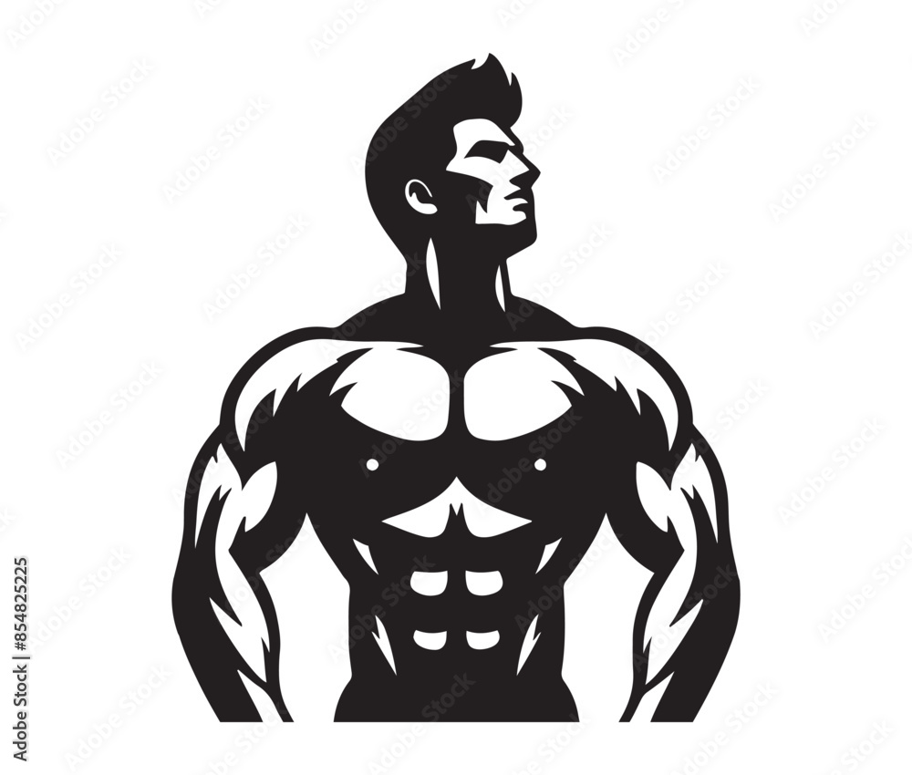 Bodybuilder male silhouette isolated on white background vector illustration. Bodybuilder male silhouette isolated on white background vector illustration.
