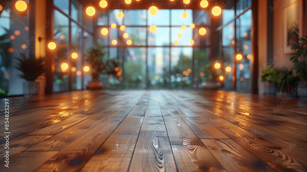 Wooden floor with light from large window Wooden floor with light from large window