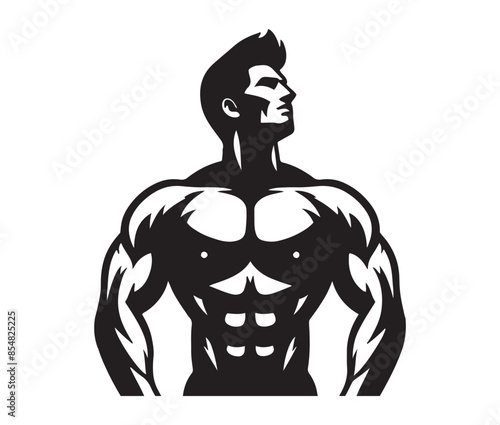 Bodybuilder male silhouette isolated on white background vector illustration.