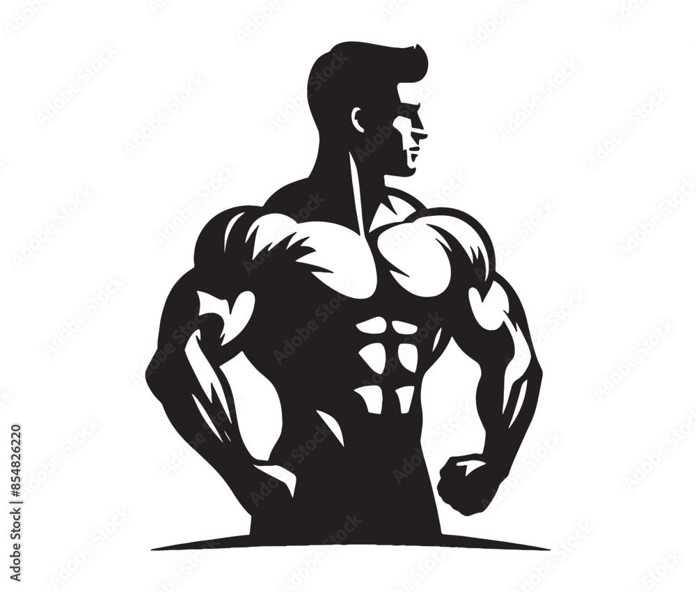 Fototapeta premium Bodybuilder male silhouette isolated on white background vector illustration.