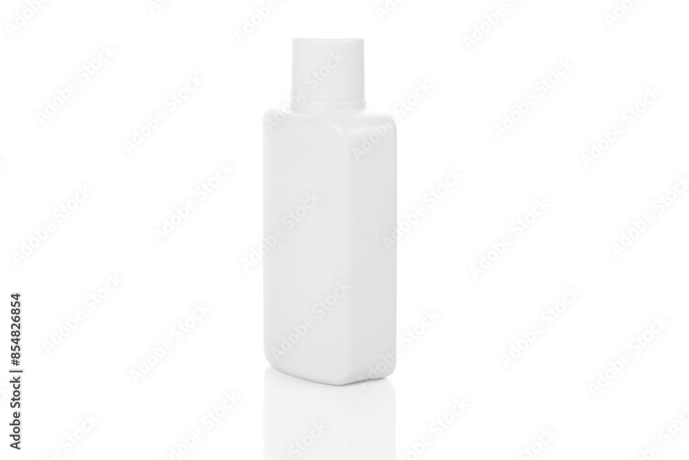 White plastic bottle isolated on white background with clipping path. cosmetic packaging mockup. White plastic bottle isolated on white background with clipping path. cosmetic packaging mockup.