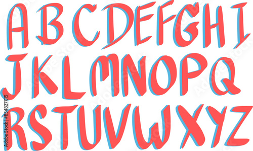 Red pink blue English's alphabet, Hand drawn alphabet A B C D E F G H I J K L M N O P Q R S T U V W X Y Z