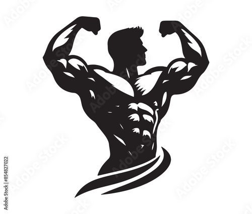 Bodybuilder male silhouette isolated on white background vector illustration.