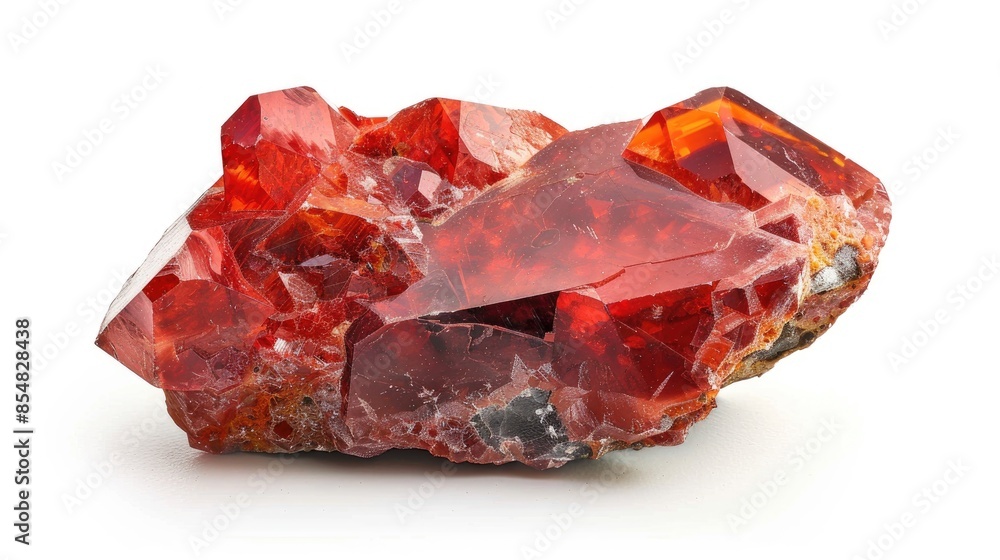 Raw realgar mineral specimen isolated on a white background Raw realgar mineral specimen isolated on a white background