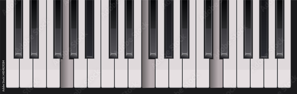 Naklejka premium Top view of realistic detailed shaded piano keyboard set