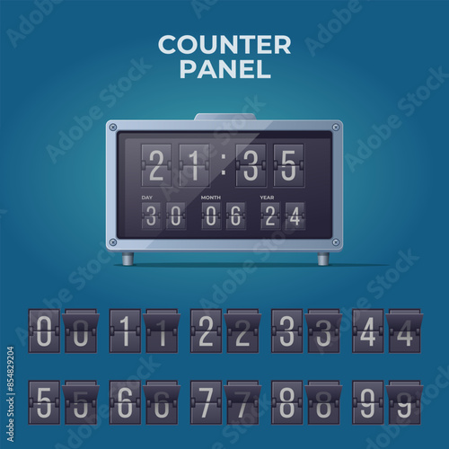 Flap time and day wall clock. Number counter template