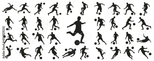Vector set of football soccer icon. Silhouette players