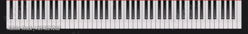 Top view of realistic detailed shaded piano keyboard set