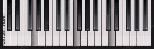 Top view of realistic detailed shaded piano keyboard set