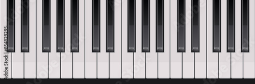 Top view of realistic detailed shaded piano keyboard set