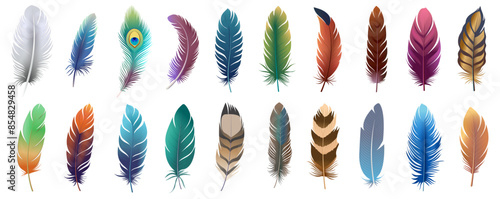 Feather icon set. Realistic set of feather vector icons set
