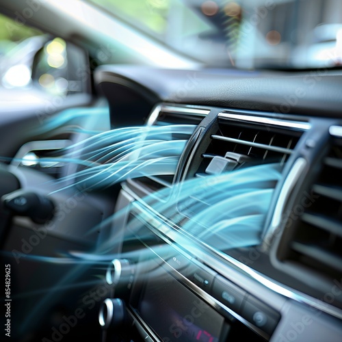 Car dashboard infographic showing airflow patterns, temperature control, and vent positions © Ilja