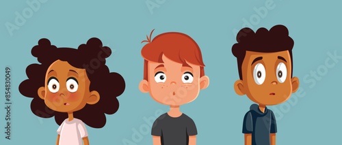 Surprised Kids Feeling Perplexed Vector Cartoon Illustration. Funny children feeling astonished and doubtful 
