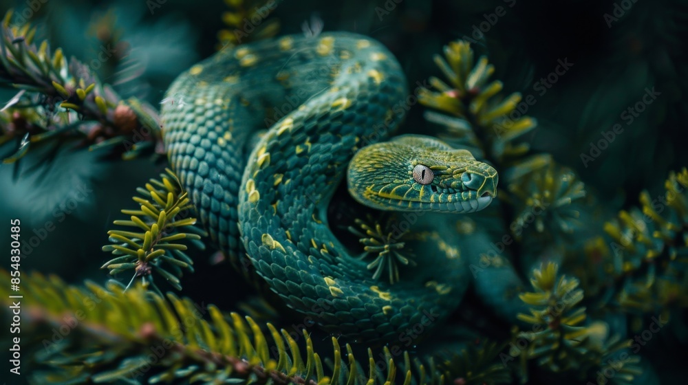 Fototapeta premium Green Snake in Natural Habitat, Generative AI