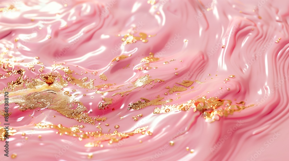 Close up of pink water with golden swirls. Close up of pink water with golden swirls.