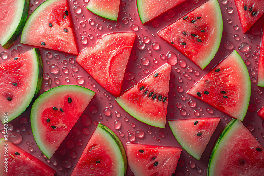 juicy and fresh watermelon slices with water drops juicy and fresh watermelon slices with water drops