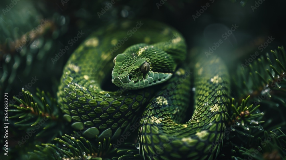 Green Snake in Pine Needles, Generative AI