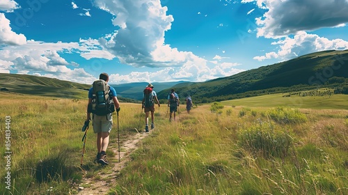 a_candid_photo_of_a_family_and_friends_hiking_together_in_a _hiking