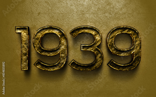 3D dark golden number design of 1939 on cracked golden background.