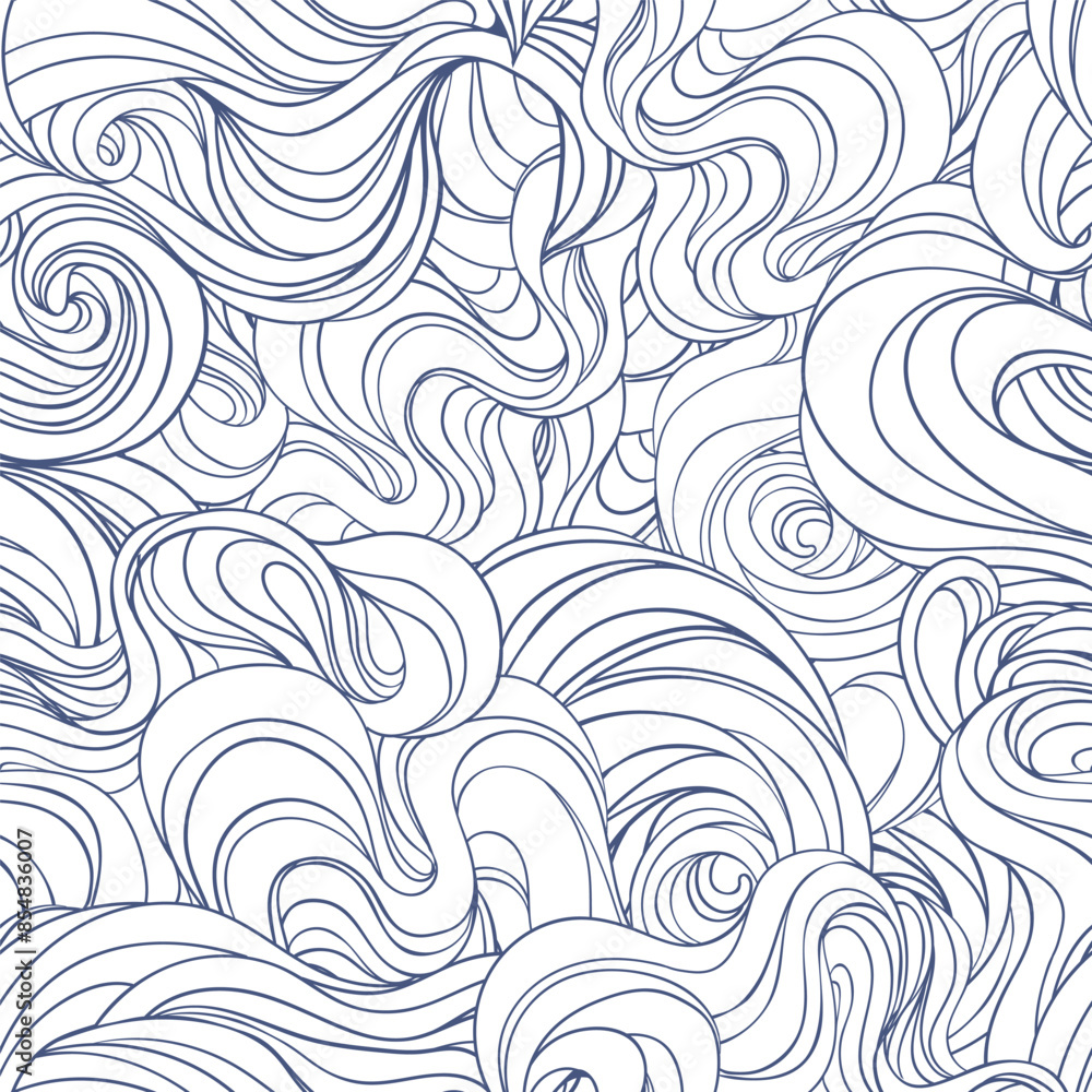 Natural texture. Decorative hand drawn doodle ornamental curly seamless pattern. Vector endless background. Stormy sea line art drawing. Splash ocean, clouds or hair. Natural texture. Decorative hand drawn doodle ornamental curly seamless pattern. Vector endless background. Stormy sea line art drawing. Splash ocean, clouds or hair.