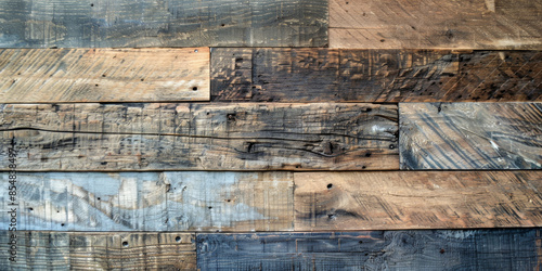 Weathered reclaimed wood background with varied textures: Eclectic and rustic, perfect for vintage or industrial designs, the reclaimed wood with varied textures creates a unique and charming photo