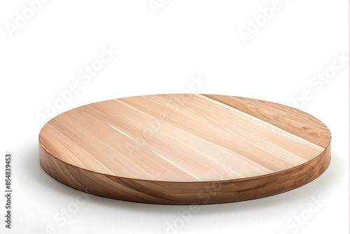 Fototapeta Naklejka Na Ścianę i Meble -  Round wooden podium or pedestal for showing product. Wooden beverage coaster isolated on white background.