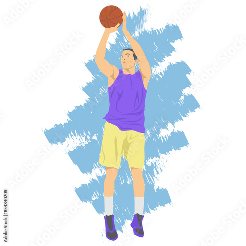 basketball player jumping and shoot free throw - vector illustration