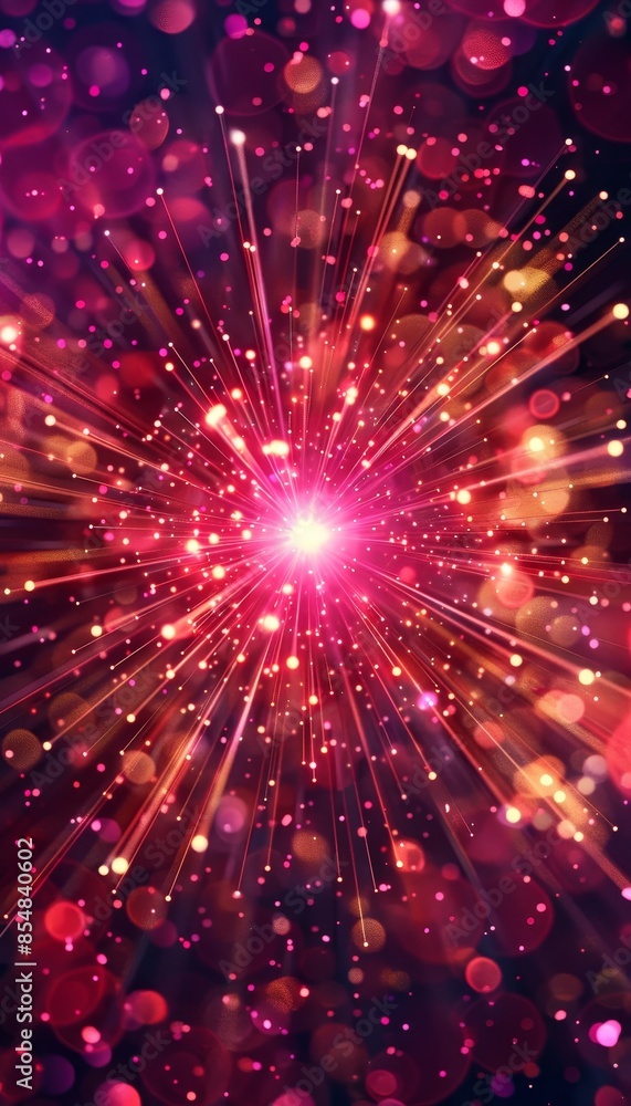 Abstract magenta light burst with purple and golden sparkles on a dark and magical background Abstract magenta light burst with purple and golden sparkles on a dark and magical background