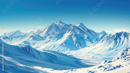 Snowy mountains under a clear blue winter sky