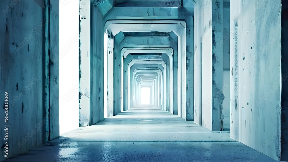 Obraz premium futuristic long empty light corridor in cyan colors with sleek modern design