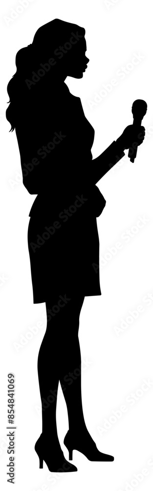 woman with microphone or journalist without background woman with microphone or journalist without background