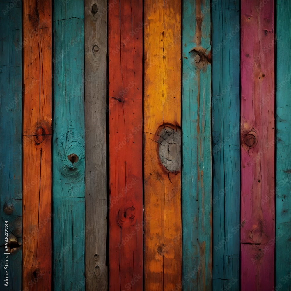 Old, grungy, colorful wood background Generative AI Old, grungy, colorful wood background Generative AI