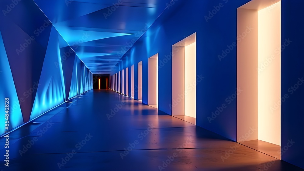 Fototapeta premium futuristic long empty light corridor in cyan colors with sleek modern design