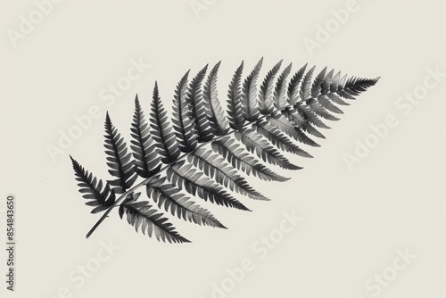 A close-up shot of a fern leaf in black and white, ideal for use in botanical or nature-themed designs