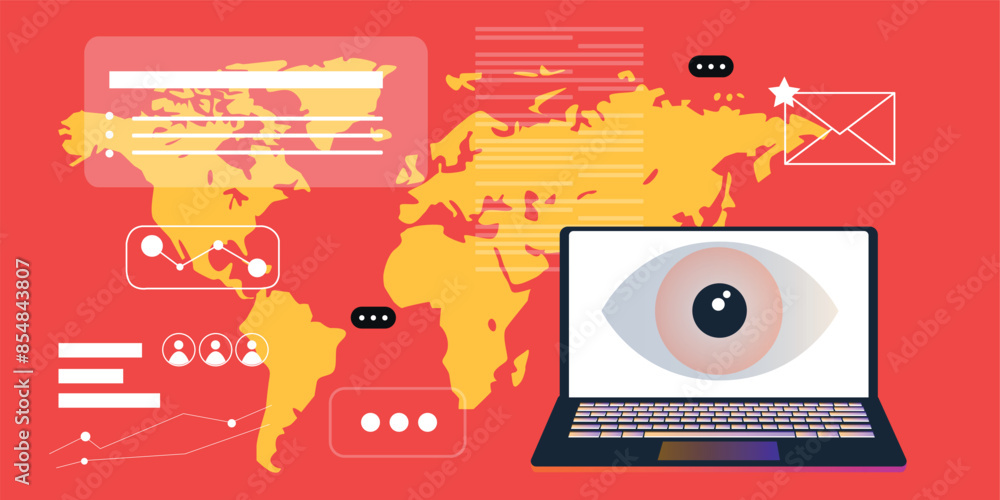 Fototapeta premium Technology abstract background. Work online, freelancing, education. Cartoon style. Vector illustration