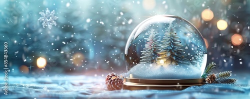 Festive ornate glass sphere, decorative clear globe, snow globe, Xmas ornament, crystal dome design, transparent ball elements