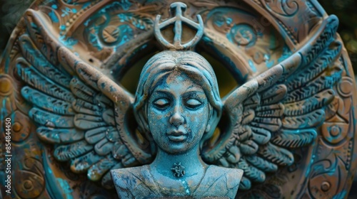 Wallpaper Mural A figurine of an angel holding a cross, often used in religious or symbolic contexts Torontodigital.ca