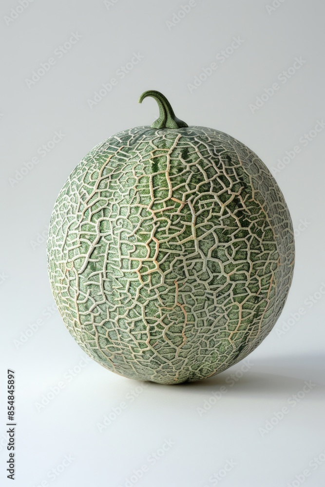 A close-up shot of a melon on a white surface, great for food or still life photography A close-up shot of a melon on a white surface, great for food or still life photography
