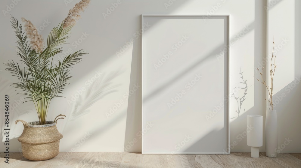 Mockup design with white wooden frame Mockup design with white wooden frame