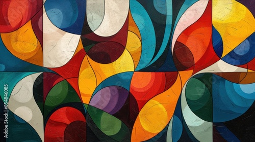 Abstract Geometric Art with Vibrant Colors and Curved Shapes