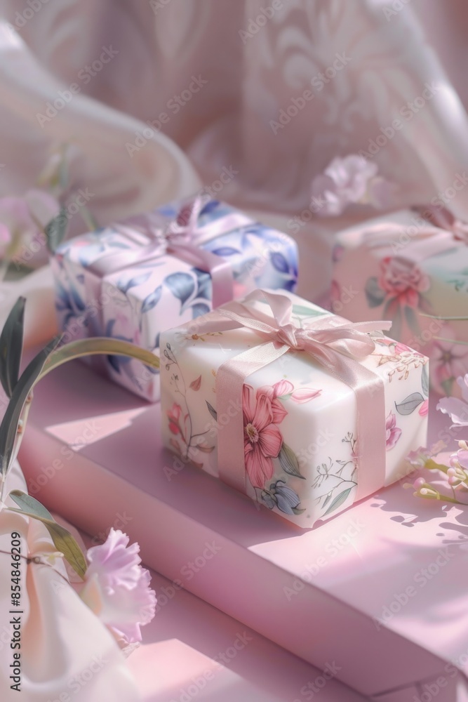 A collection of gift boxes arranged neatly on a table, ready for wrapping or giving A collection of gift boxes arranged neatly on a table, ready for wrapping or giving