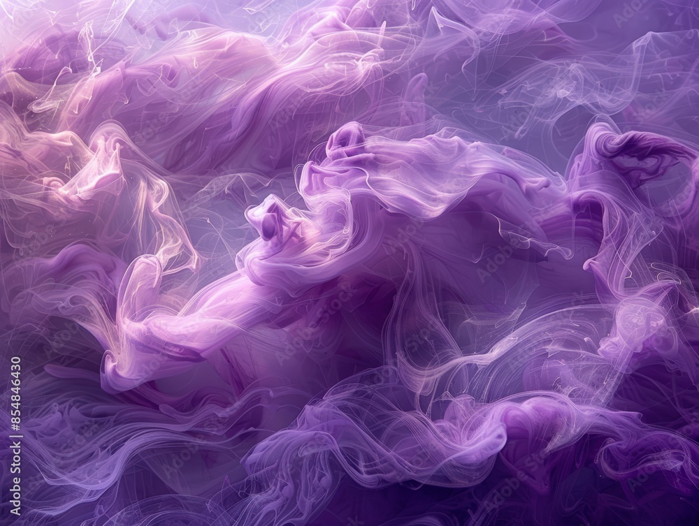 Obraz premium Abstract Purple and White Ink Swirls in Water - A mesmerizing blend of purple and white ink swirling and dancing in water.