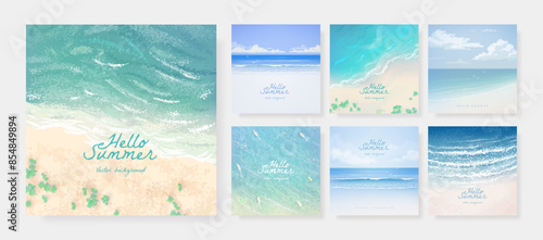 Set of beautiful summer tropical beach sea resort background design template for poster, flyer, web banner, cover, booklets and greeting card. Vector illustration